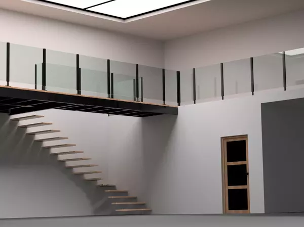 passerelle escalier intérieur garde corps verre vitrage acier alu inox